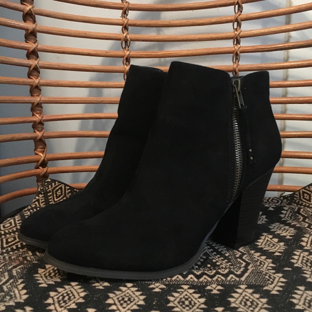 Faux Suede Classic Black Booties- Size 9